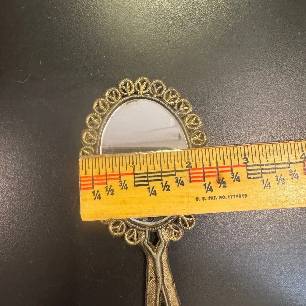 Vintage Filigree Hand Mirror Women Small Gold Tone Ornate Victorian Style 5.75